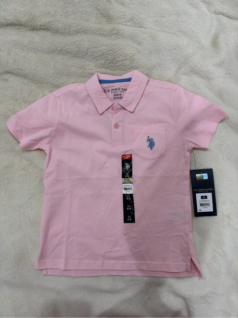 U.S. Polo Assn. Boys Light Pink Polo with Chest Pocket